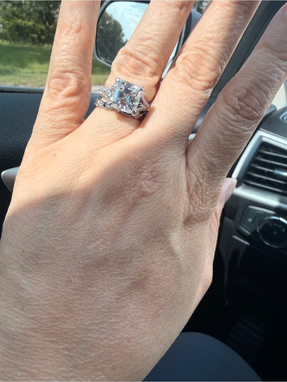 Beautiful 5ct Brooklyn style ascher cut moissanite. 10kt WG  ring only Size 7